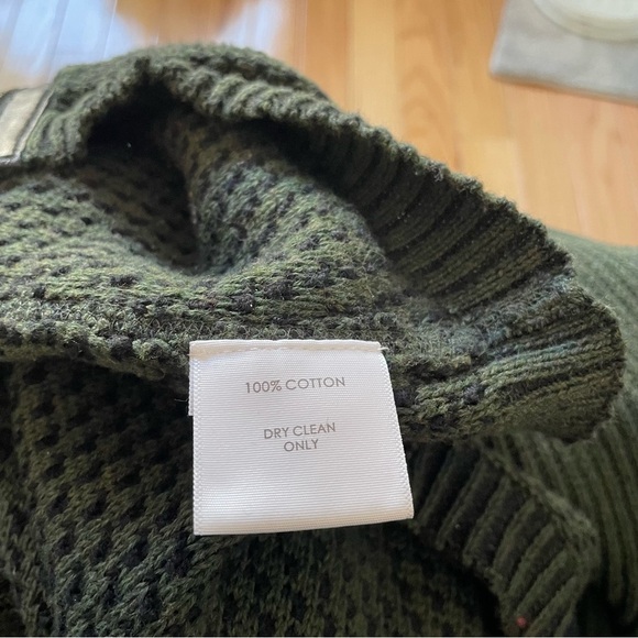 White+Warren Cotton Knit Army Green Black Quilted Leather Yoke Sweater Jacket M - Picture 8 of 9